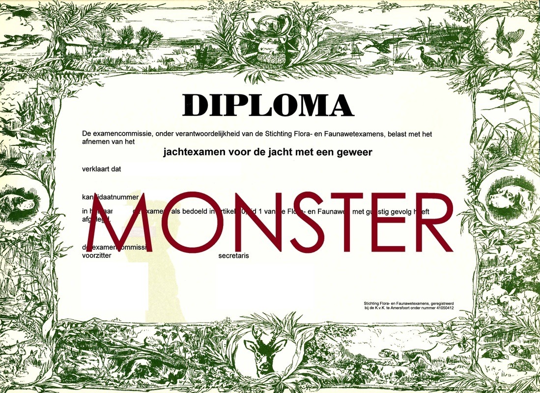 Voorbeeld van het jachtdiploma